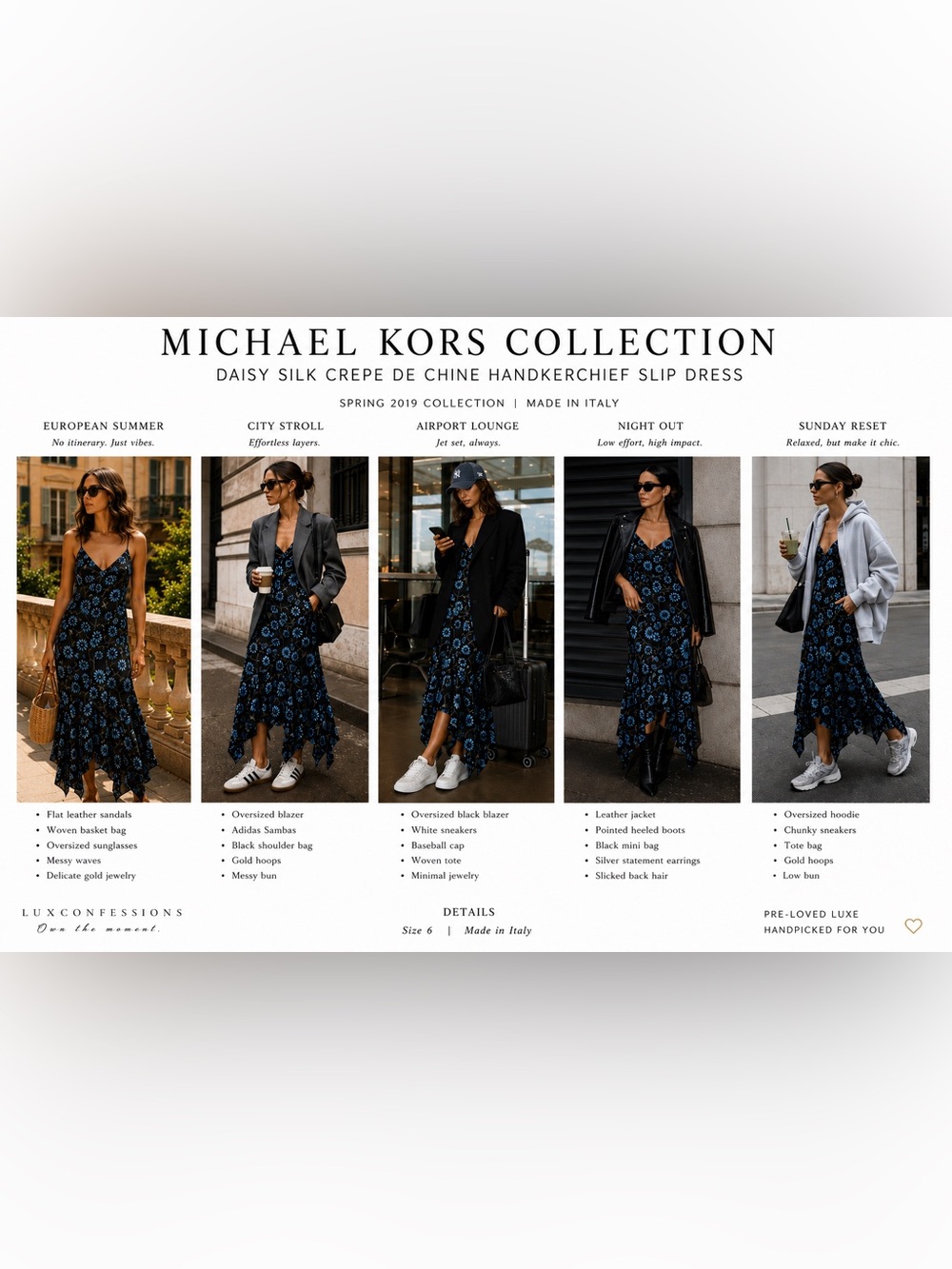 Michael Kors Collection Daisy Silk Crepe de Chine Handkerchief Slip Dress size 6 - Picture 3 of 15